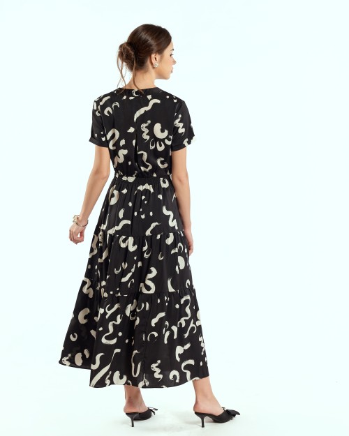 SIXDO G-Black Silk Flared Dress for Women